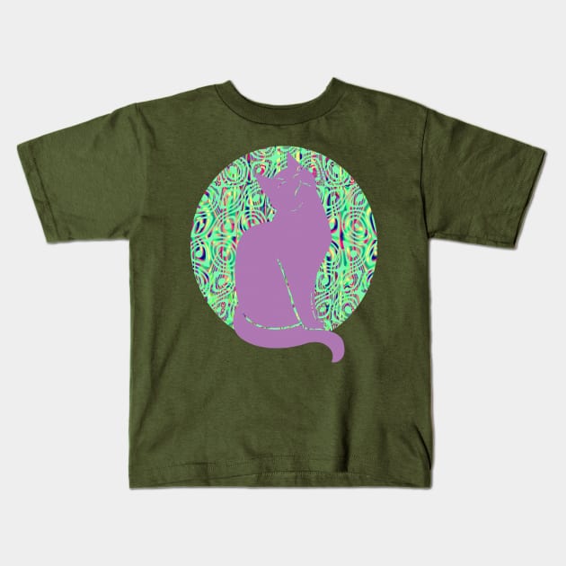 Purple Cats Purrfect Psychedelic Garden Silhouette Art Kids T-Shirt by Mazz M
